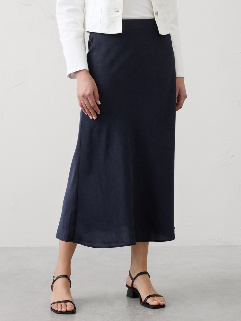 Crushed Satin Midi Skirt