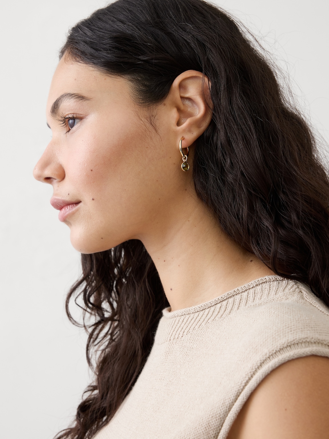 Gemstone Drop Hoop Earrings