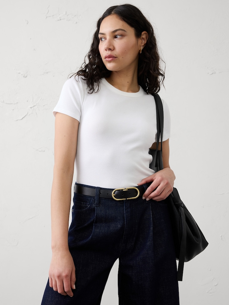 Oval Buckle Leather Belt