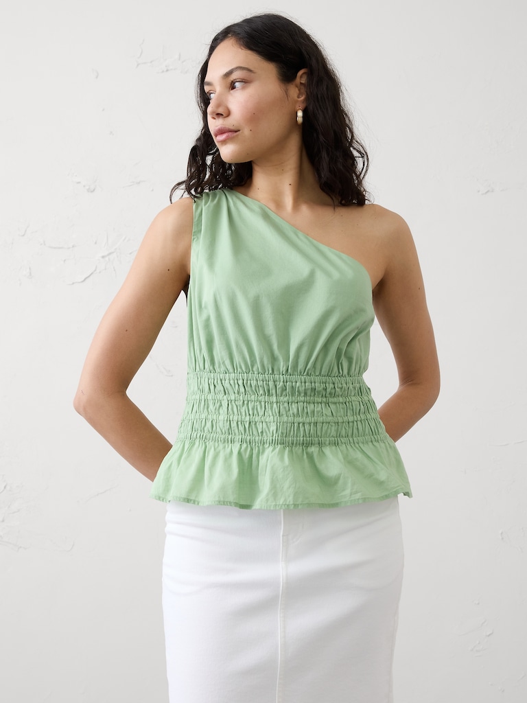 Voile One-Shoulder Smocked Top