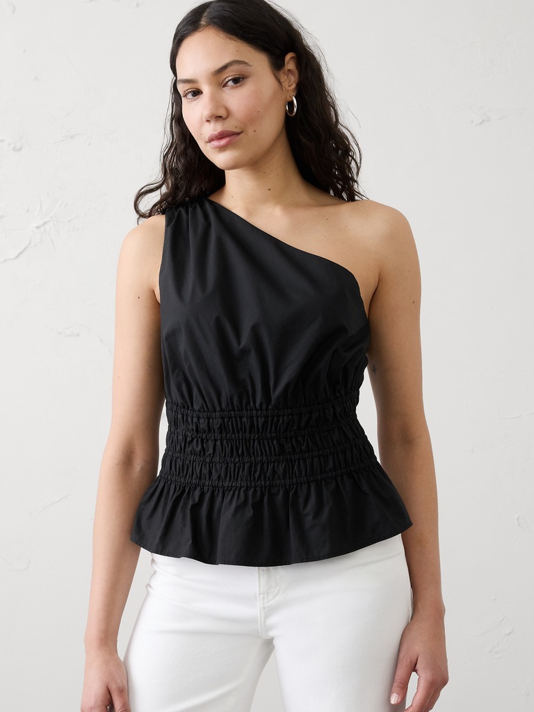 Voile One-Shoulder Smocked Top