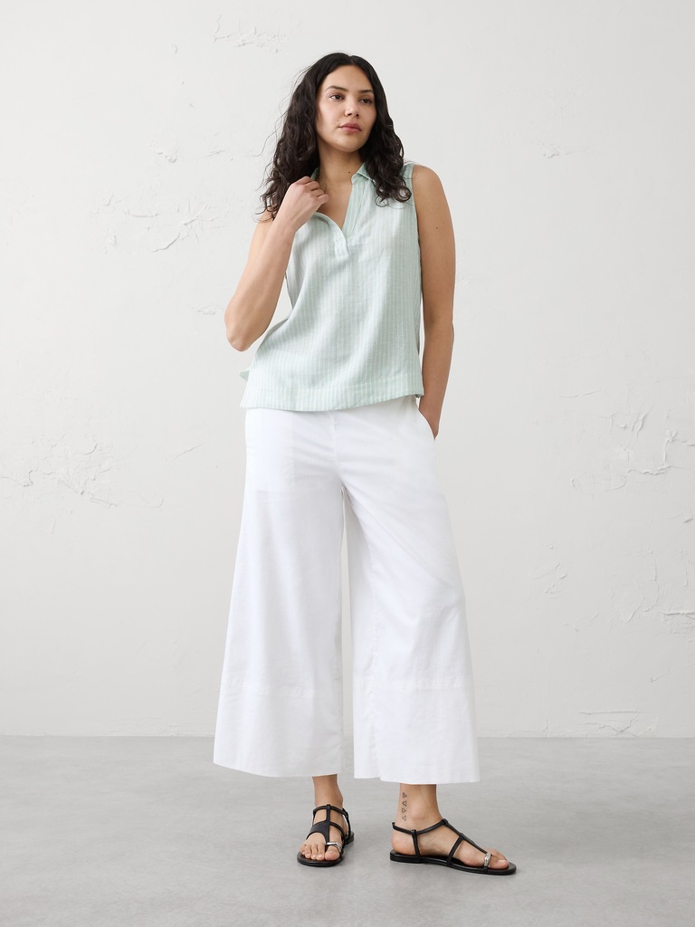 Linen-Blend Popover Top