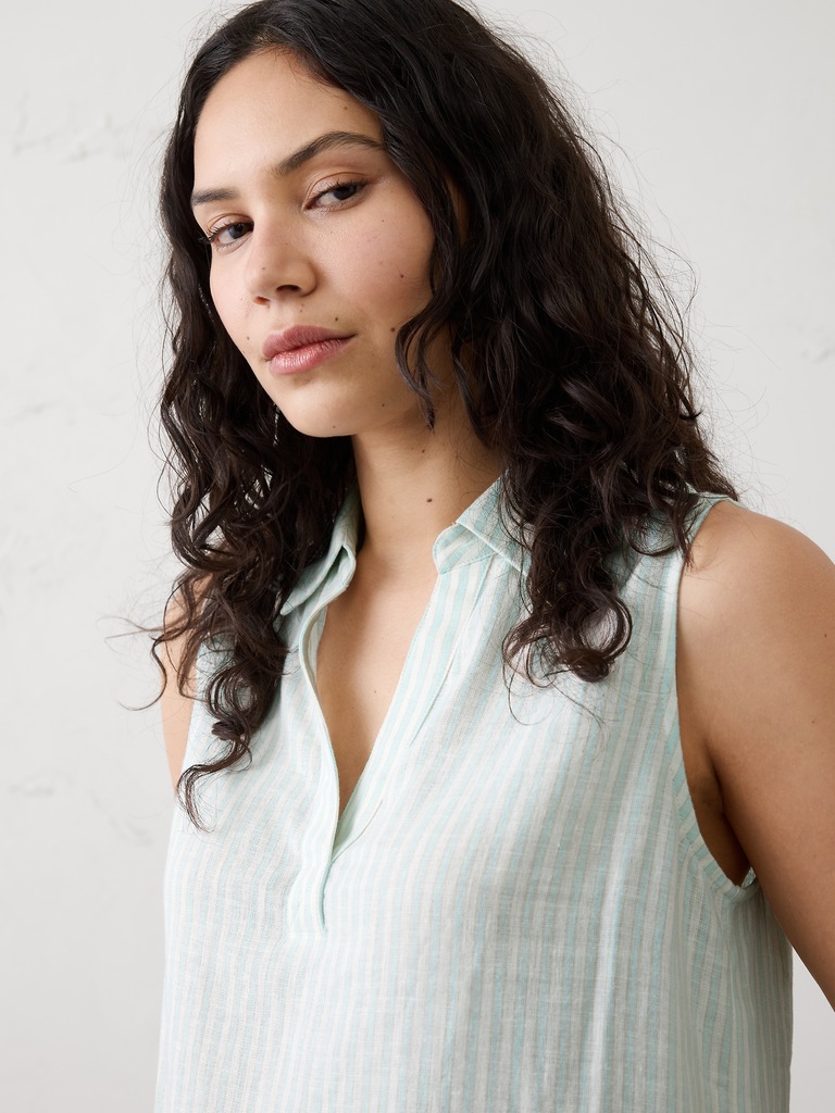 Linen-Blend Popover Top
