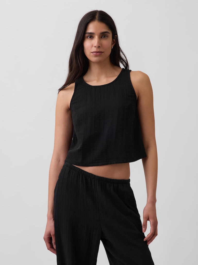 Cotton Gauze Racer Shell Tank Top