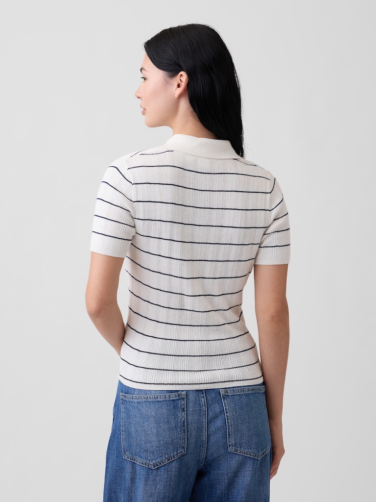 Ribbed Sweater Polo Shirt