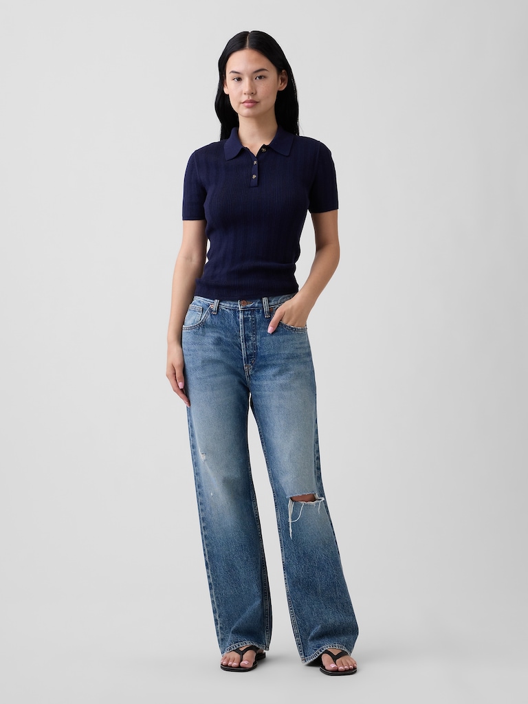 Ribbed Sweater Polo Shirt