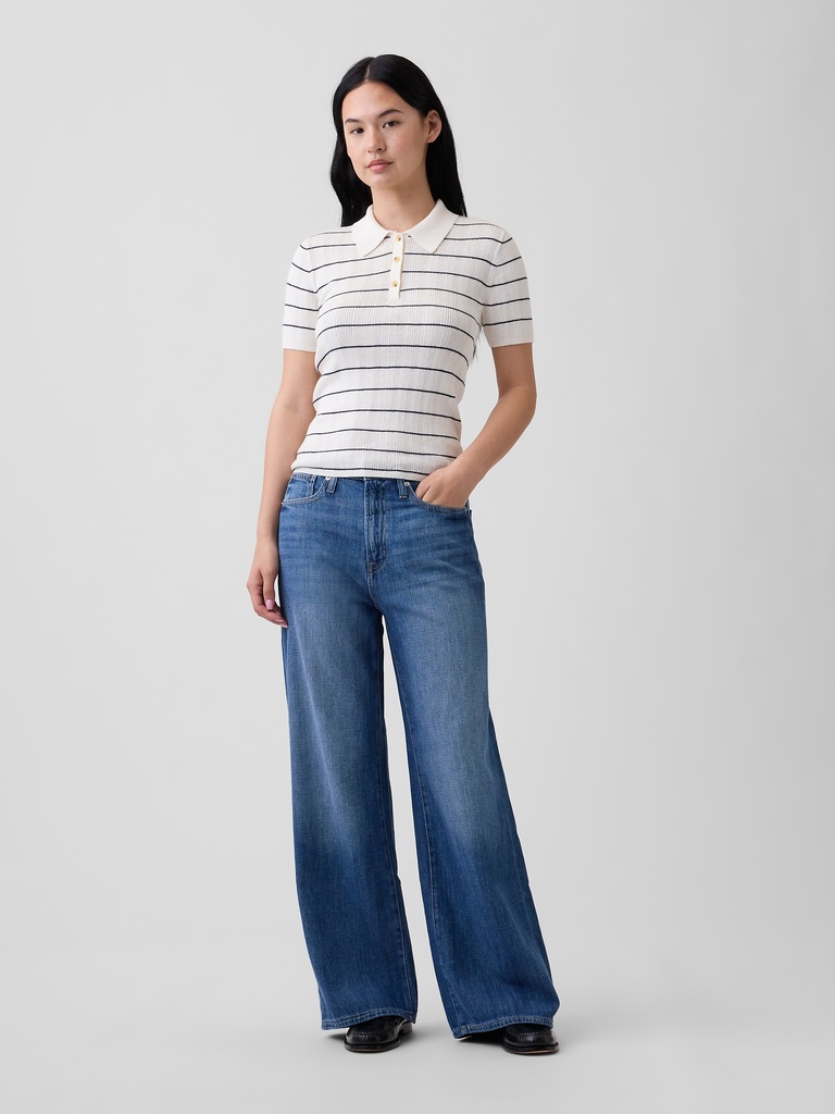 Ribbed Sweater Polo Shirt