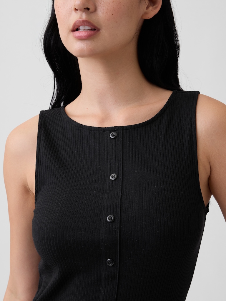 Ribbed Button-Up Top