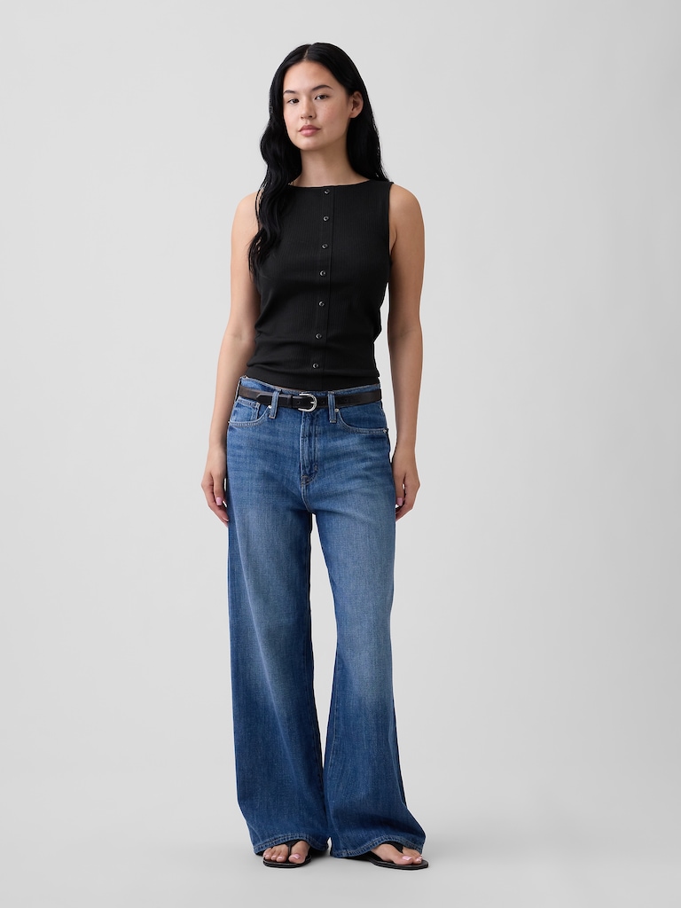 Ribbed Button-Up Top