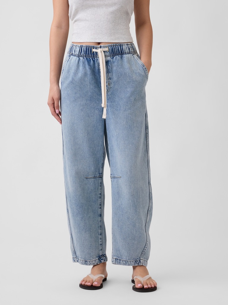 Mid Rise SuperSoft Pull-On Barrel Jeans