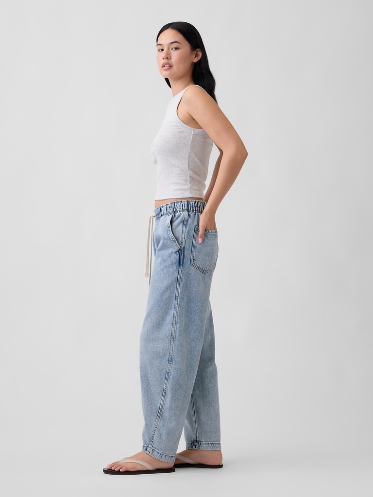 Mid Rise SuperSoft Pull-On Barrel Jeans