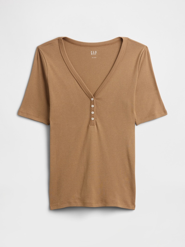 Modern Ribbed V-Neck Henley Top