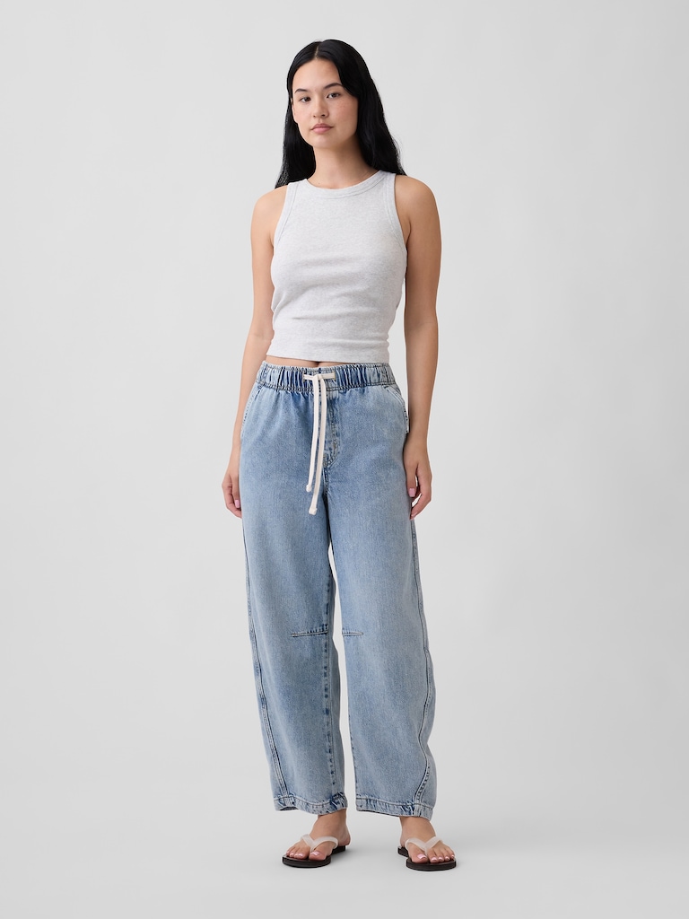 Mid Rise SuperSoft Pull-On Barrel Jeans