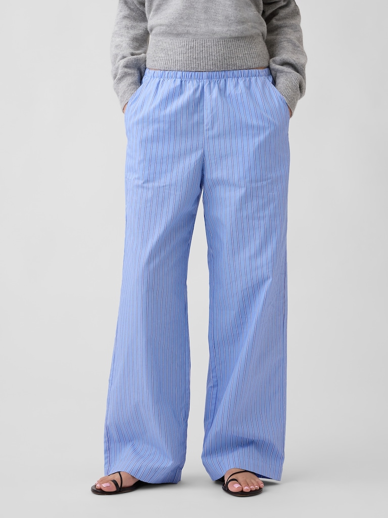 Mid Rise Pull-On Stripe Poplin Pants