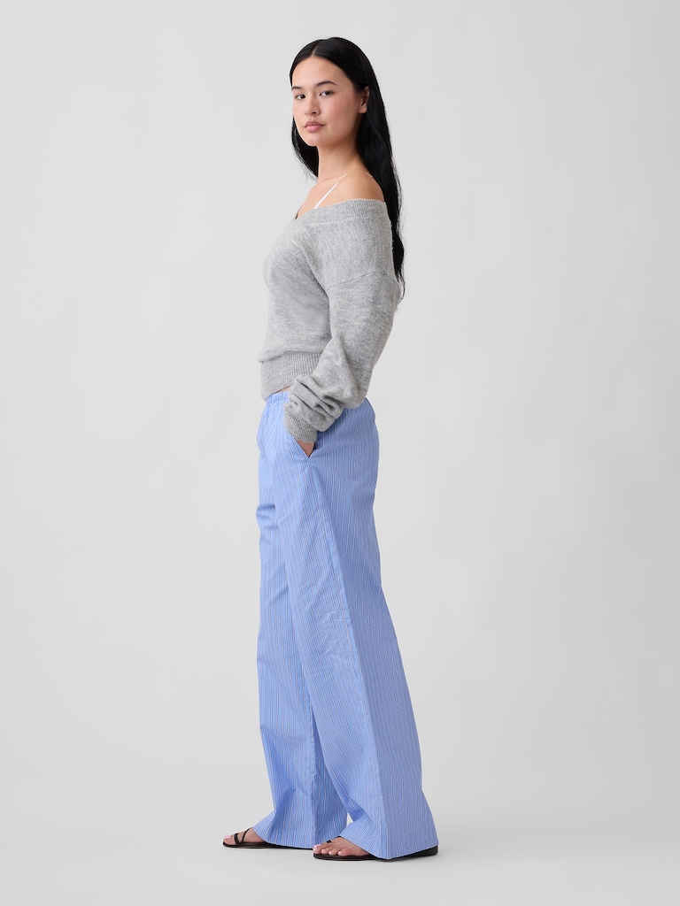 Mid Rise Pull-On Stripe Poplin Pants