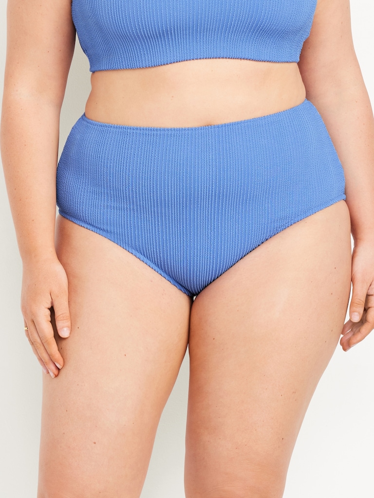 High-Waisted Ribbed Bikini Swim Bottoms