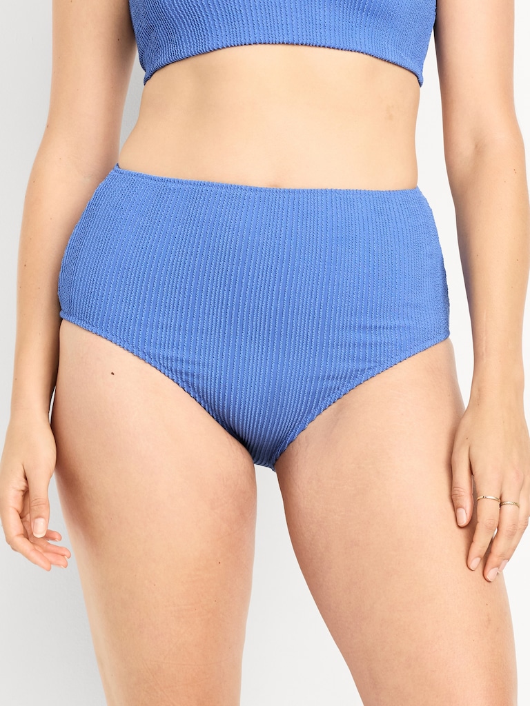 High-Waisted Ribbed Bikini Swim Bottoms