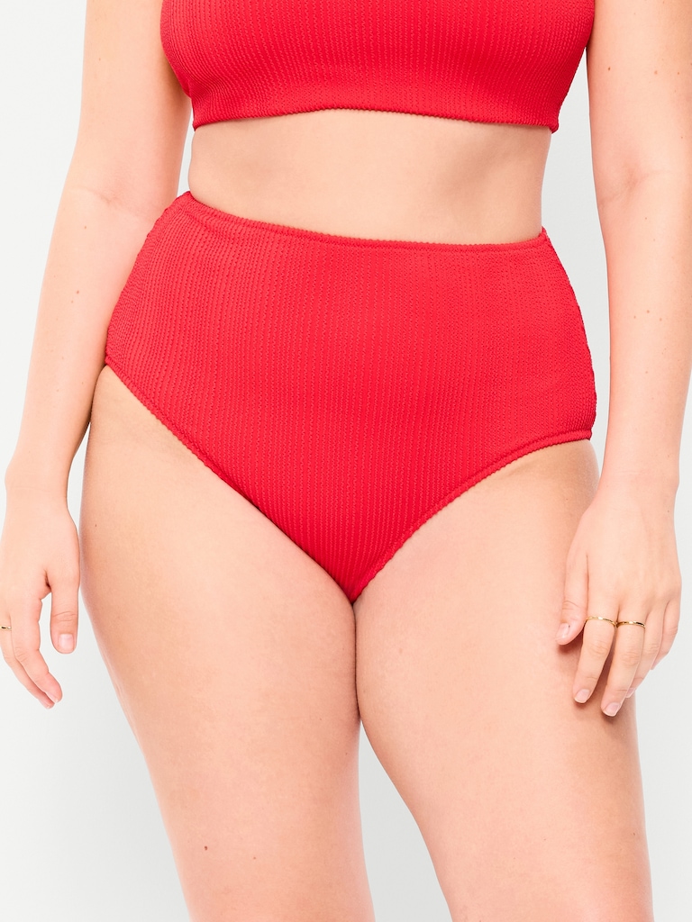 High-Waisted Ribbed Bikini Swim Bottoms