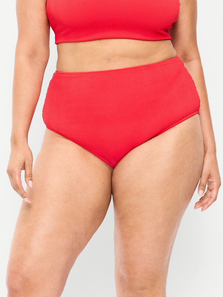 High-Waisted Ribbed Bikini Swim Bottoms