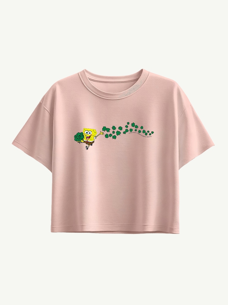 Spongebob SquarePants Shamrocks Short Sleeve Boxy Graphic T-Shirt For Girls