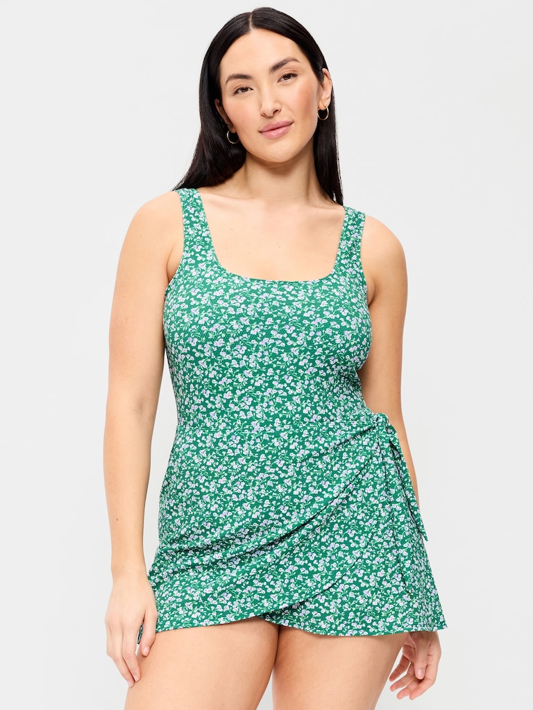 Pique Side-Tie Swim Dress