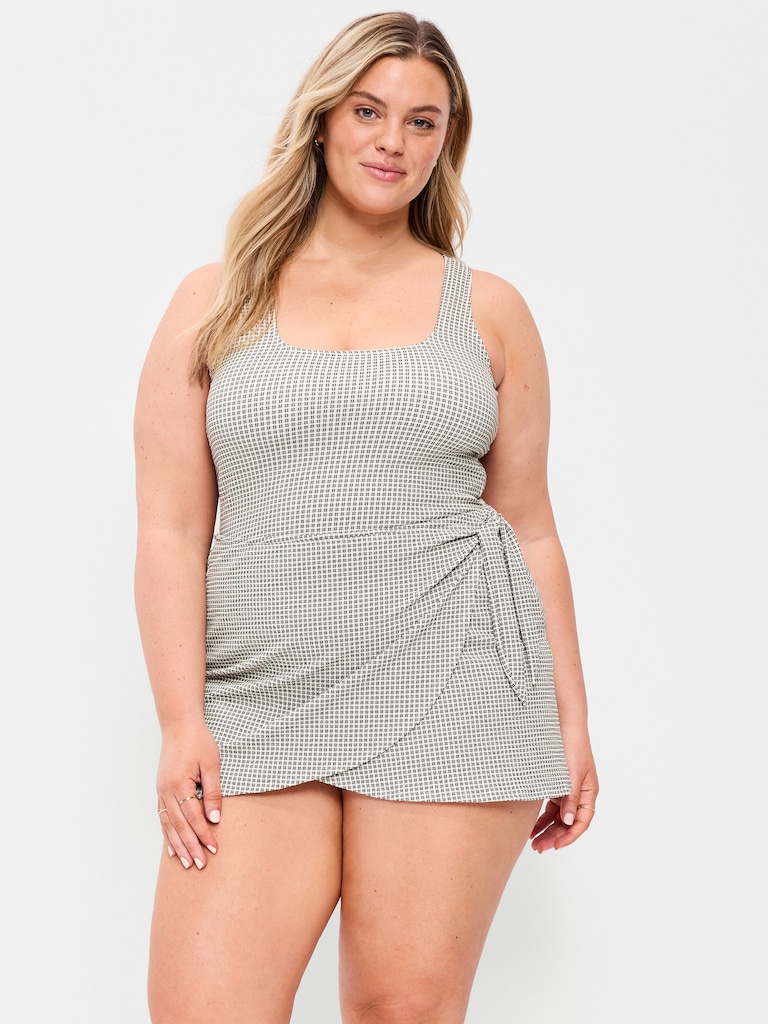 Pique Side-Tie Swim Dress