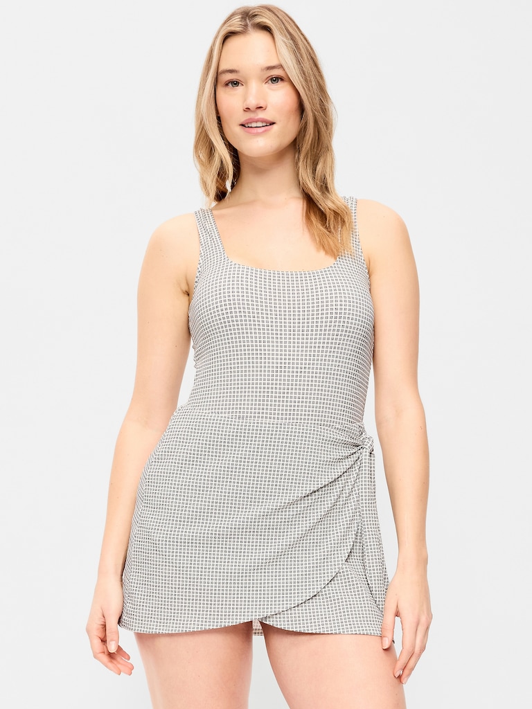 Pique Side-Tie Swim Dress