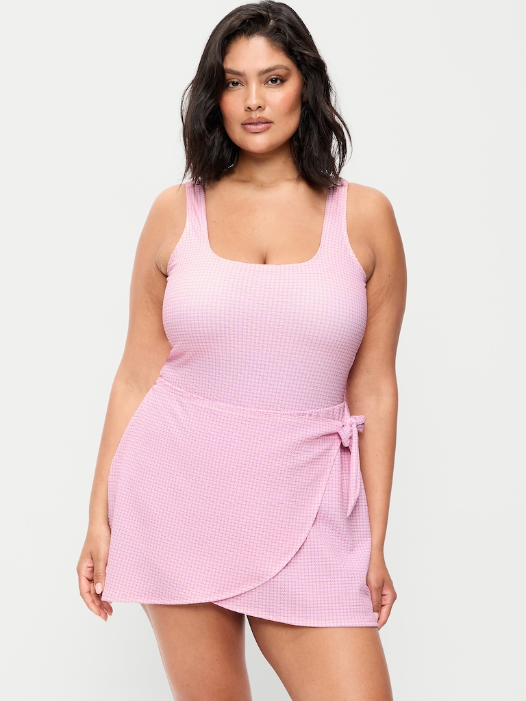Pique Side-Tie Swim Dress