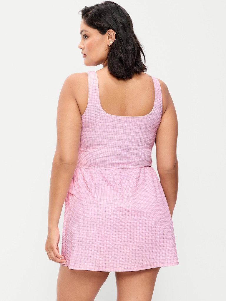 Pique Side-Tie Swim Dress