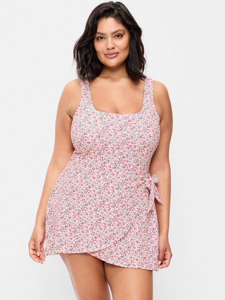 Pique Side-Tie Swim Dress