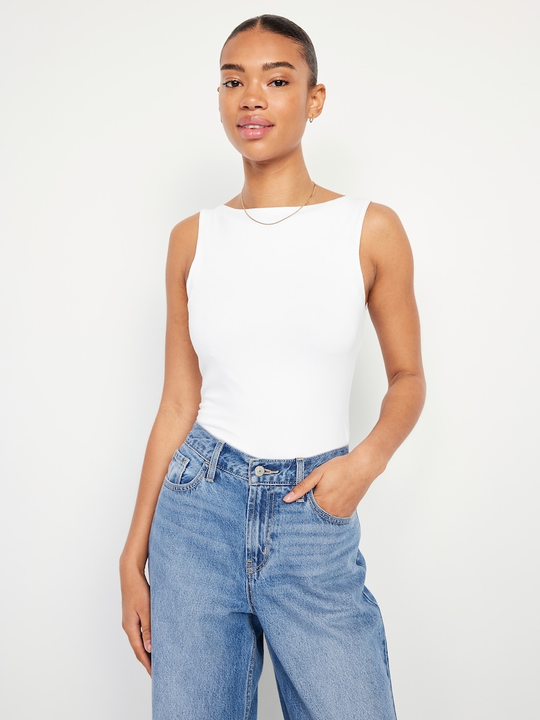Hug Double-Layer Boat-Neck Top