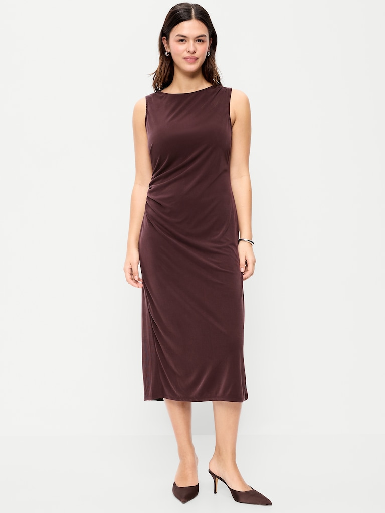 Sleeveless Draped Midi Dress