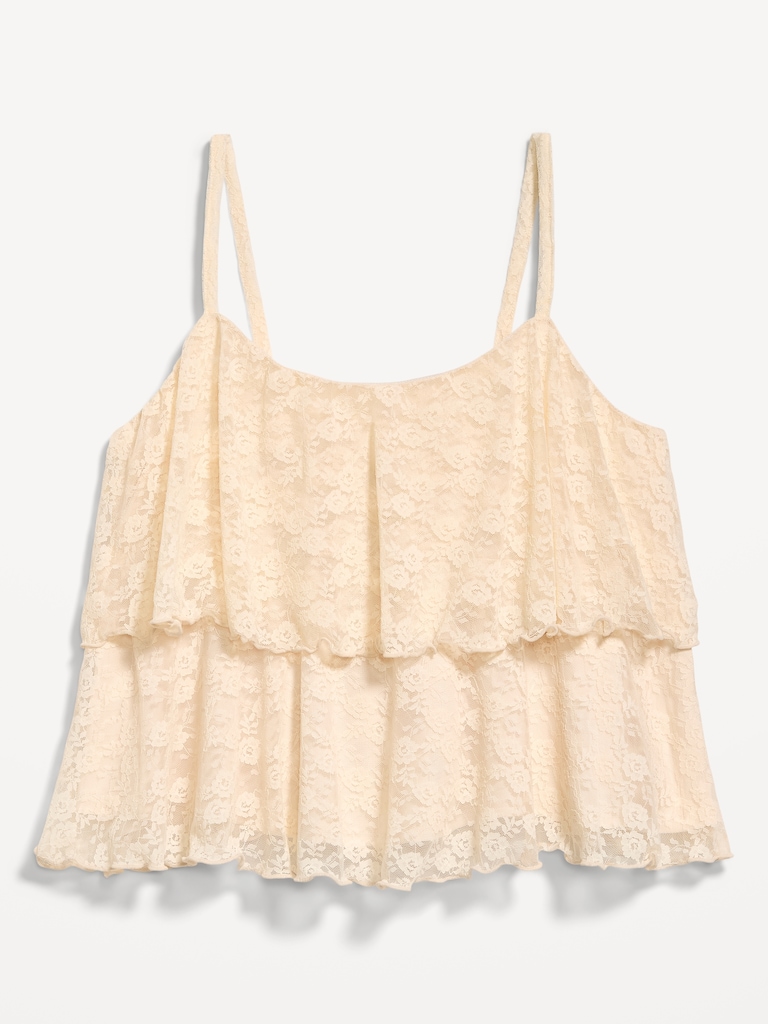 Sleeveless Tiered Lace Ruffle Top