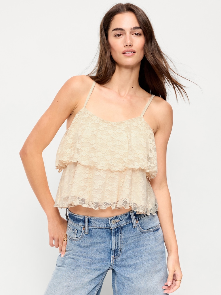 Sleeveless Tiered Lace Ruffle Top