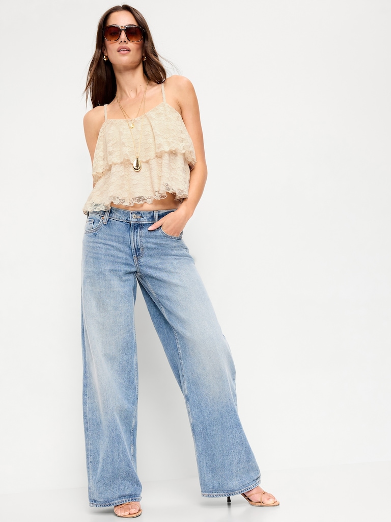 Sleeveless Tiered Lace Ruffle Top