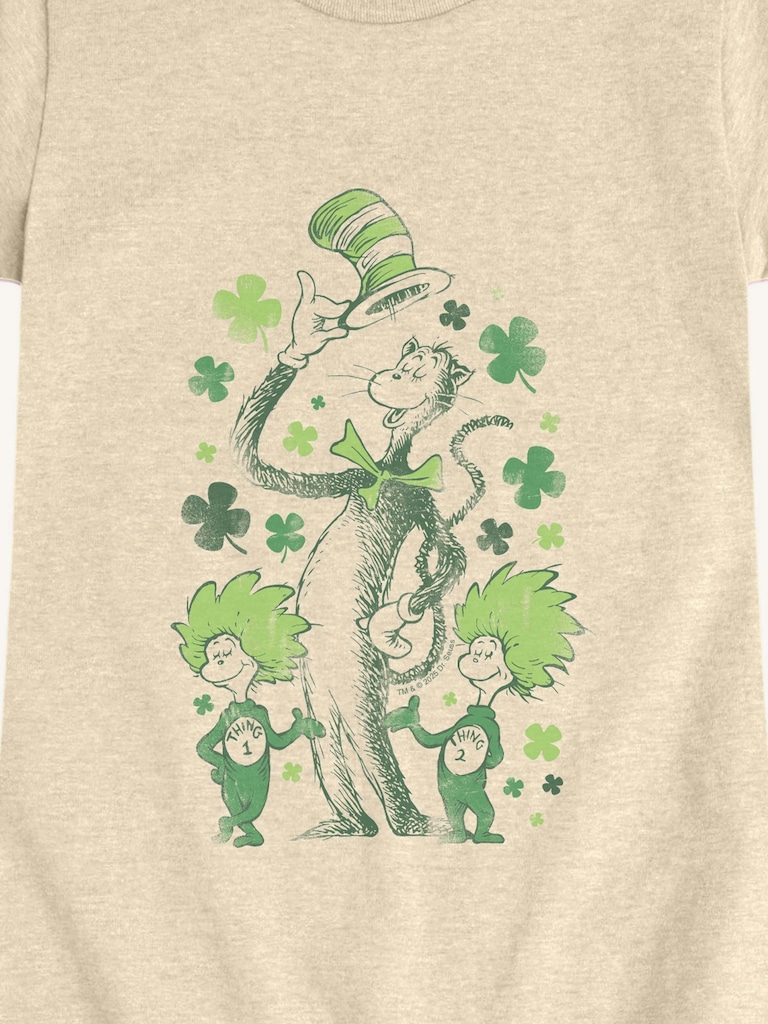 Dr Seuss Cat In The Hat Shamrocks Short Sleeve Graphic T-Shirt For Girls