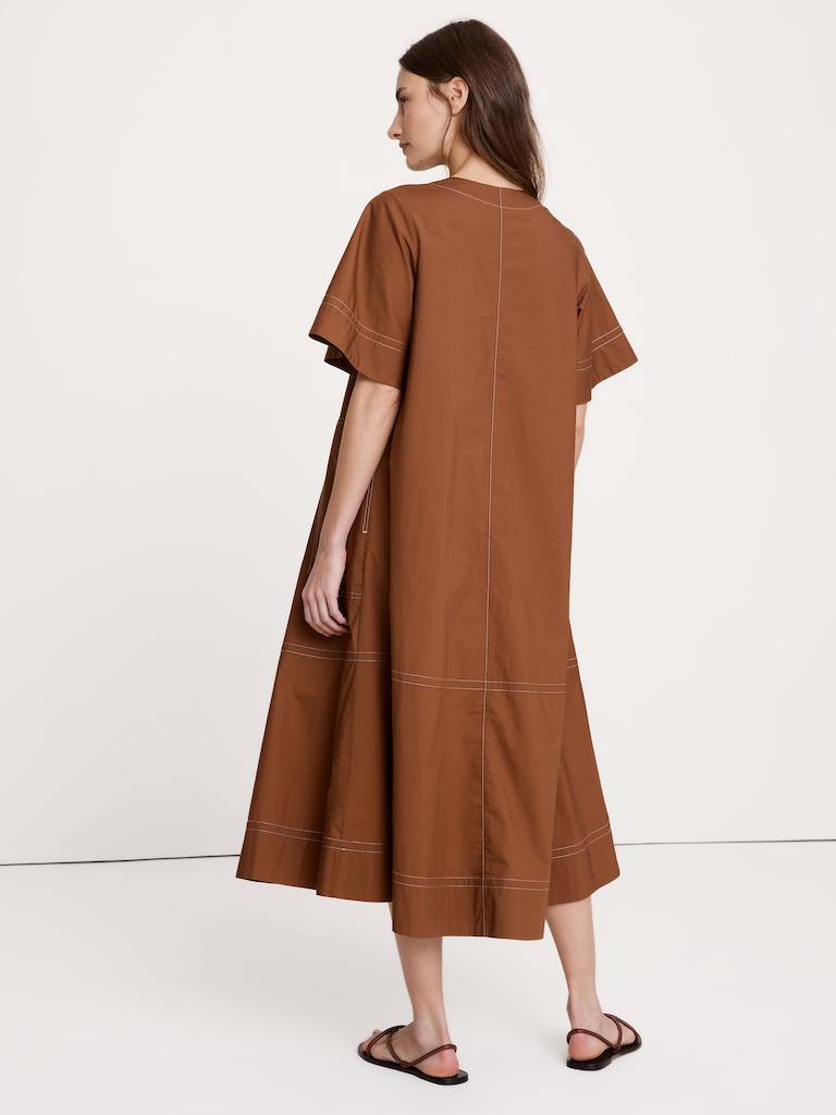 Cotton Poplin Trapeze Midi Dress