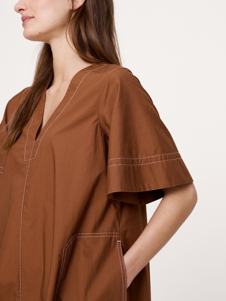 Cotton Poplin Trapeze Midi Dress