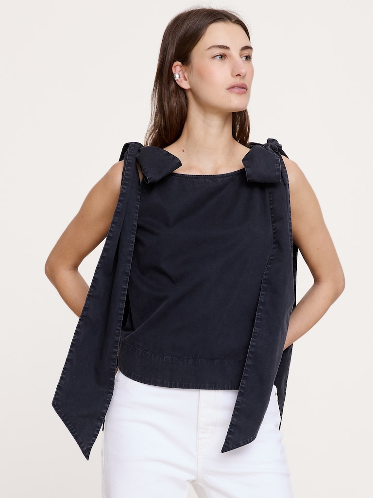 Cotton Bow-Shoulder Top