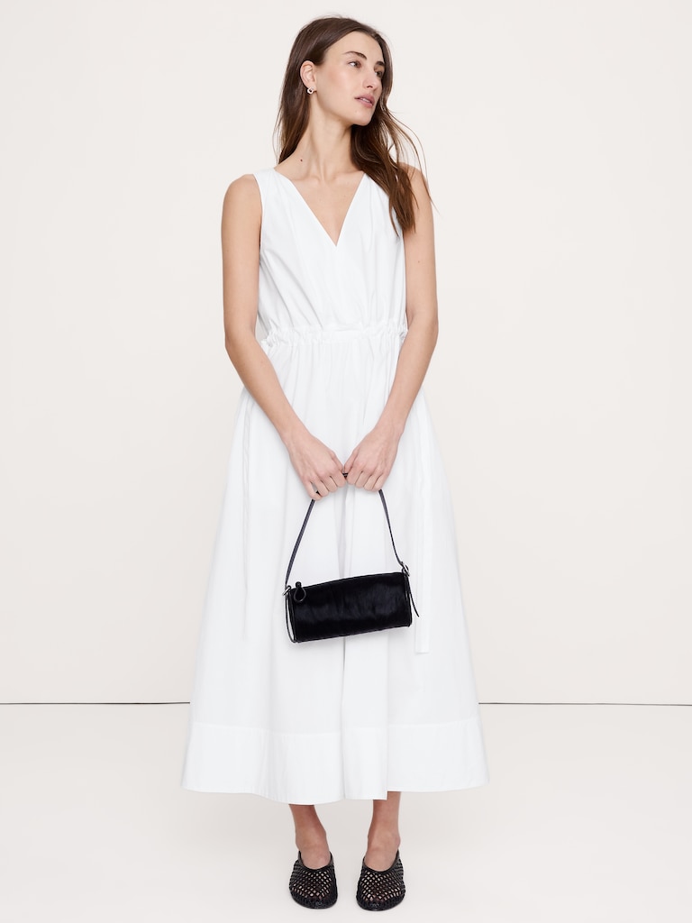 Twisted Shoulder Poplin Maxi Dress