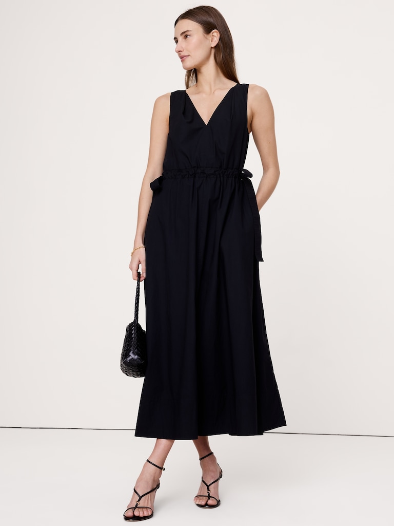 Twisted Shoulder Poplin Maxi Dress