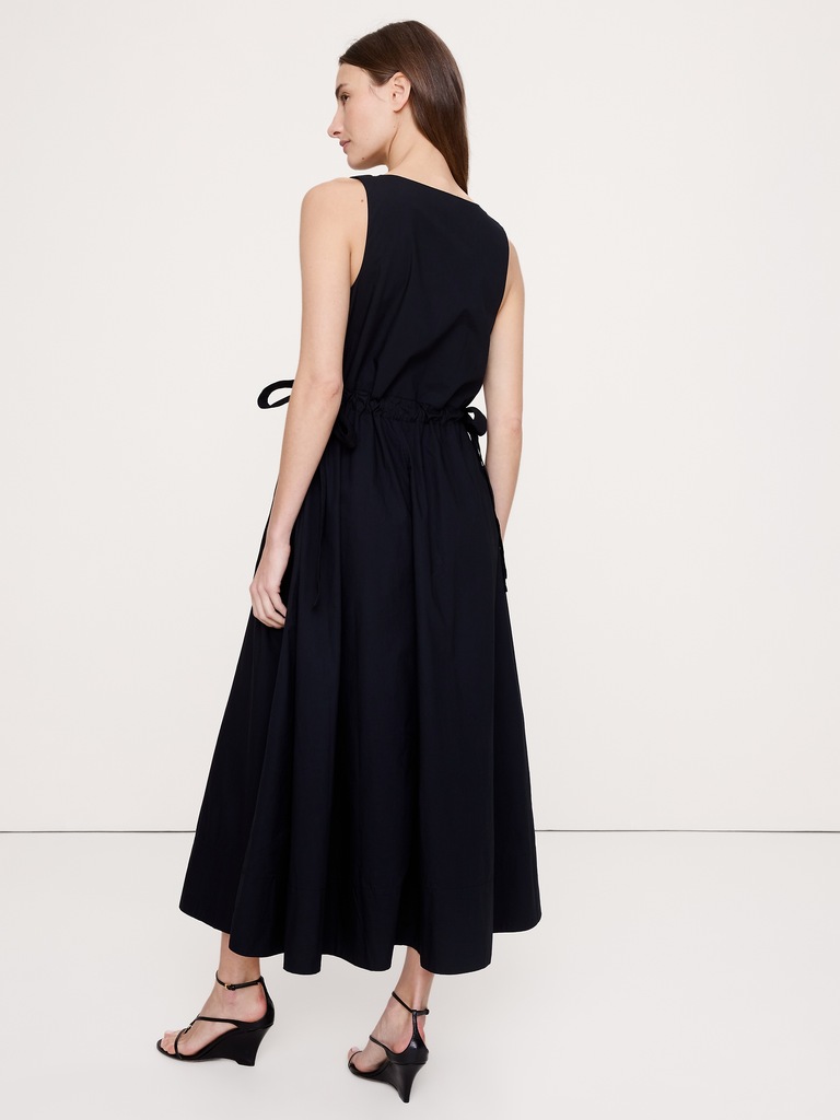 Twisted Shoulder Poplin Maxi Dress