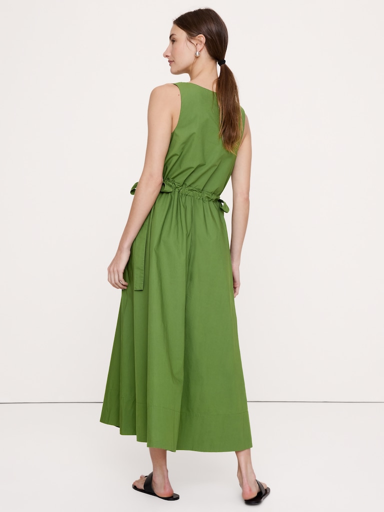 Twisted Shoulder Poplin Maxi Dress