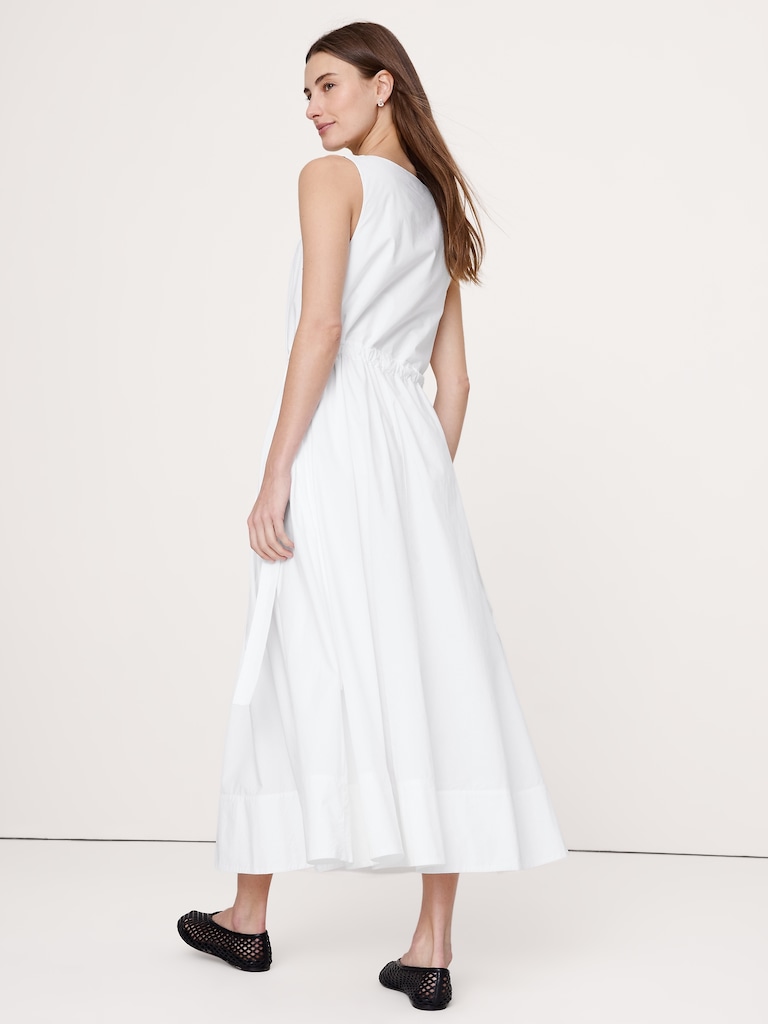 Twisted Shoulder Poplin Maxi Dress