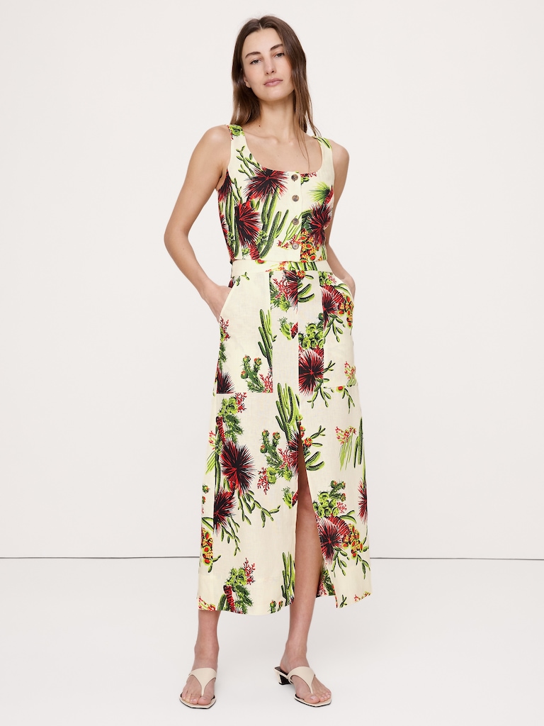 Linen Square-Neck Cropped Tank