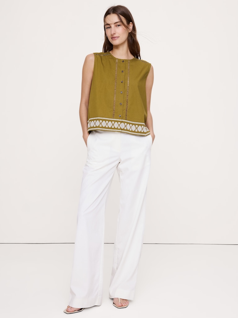 Embroidered Stretch-Cotton Tank