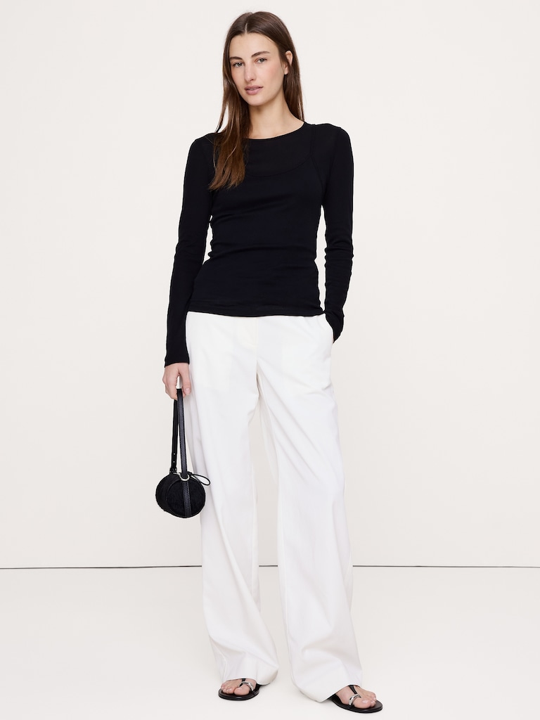 Airy Cotton Layered Long-Sleeve T-Shirt