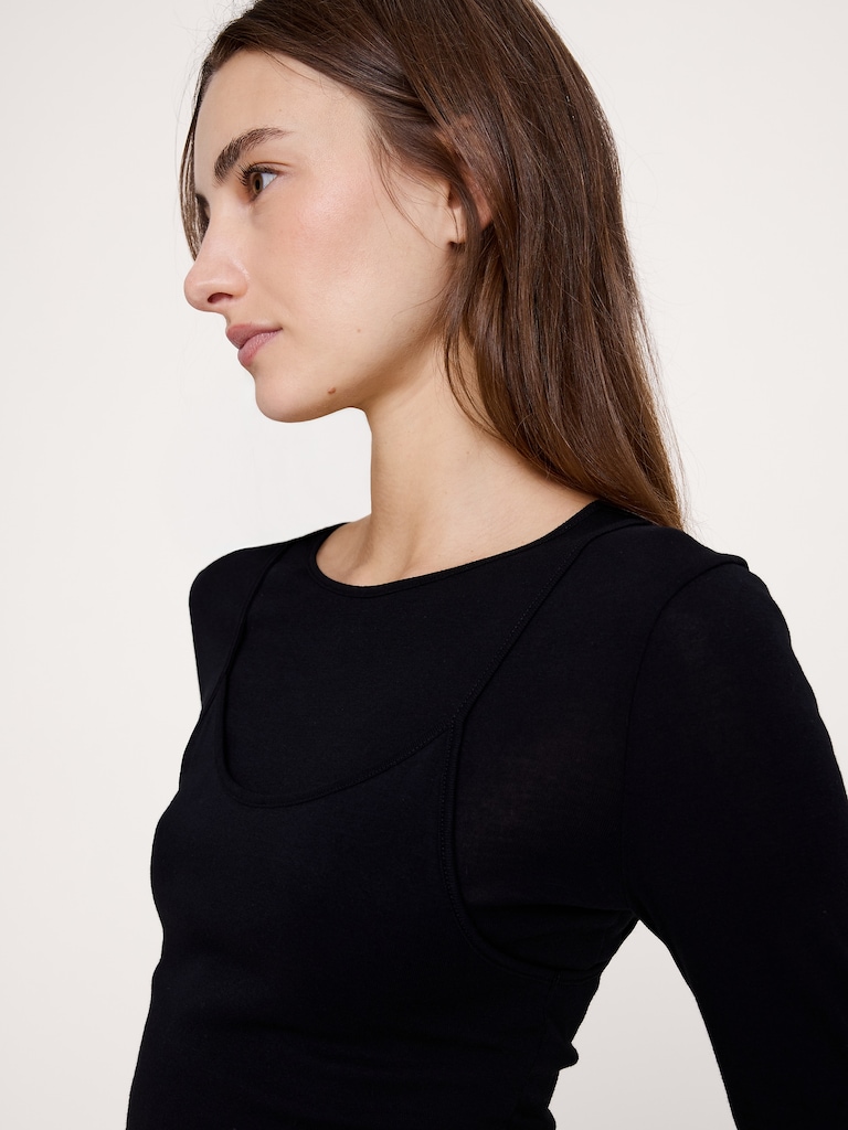 Airy Cotton Layered Long-Sleeve T-Shirt