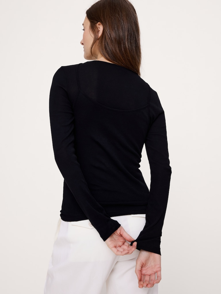 Airy Cotton Layered Long-Sleeve T-Shirt