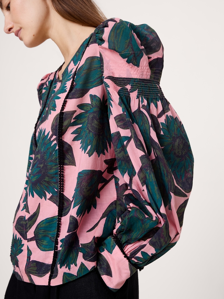 Lightweight Cotton Puff-Sleeve Top